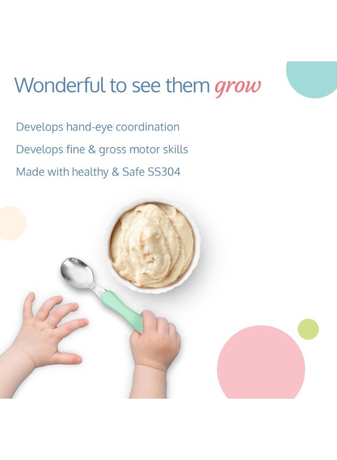LuvLap Premium Stainless Steel Baby Spoon & Fork Set for Baby Feeding, Stainless Steel Spoonand Fork Set, Food Grade PP Spoon, BPA Free Feeding Spoon for Kids of 12+ Months (mint green) - Image 2