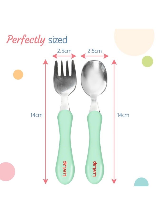 LuvLap Premium Stainless Steel Baby Spoon & Fork Set for Baby Feeding, Stainless Steel Spoonand Fork Set, Food Grade PP Spoon, BPA Free Feeding Spoon for Kids of 12+ Months (mint green) - Image 4