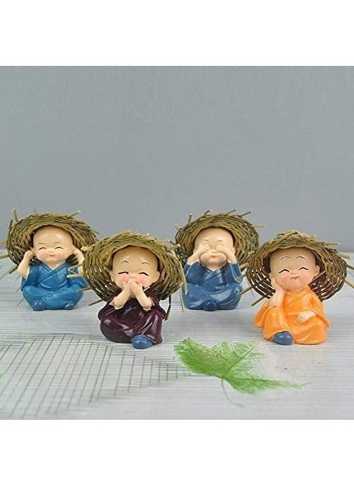 RAJWILA STORE RAJWAIL Store Think No Evil Speak No Evil Hear No Evil See No Evil Baby Monk Buddha Statue with Hat Set of 4 Decorative Showpiece for car Dashboard Home Office Decor Gift Purpose  - Image 5