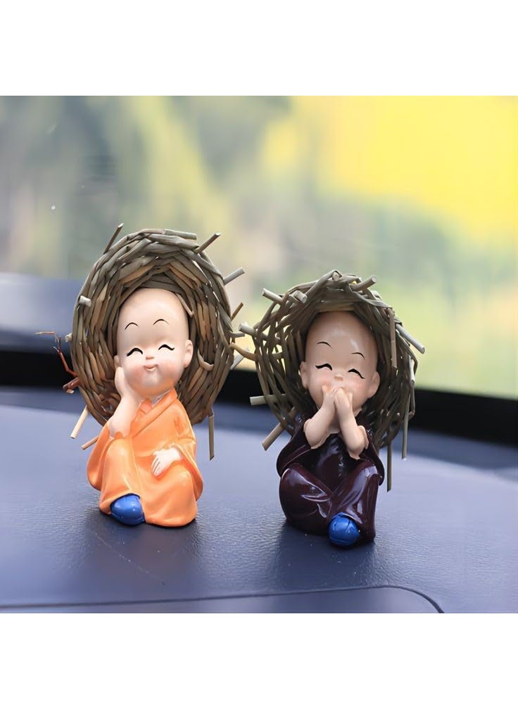 RAJWILA STORE RAJWAIL Store Think No Evil Speak No Evil Hear No Evil See No Evil Baby Monk Buddha Statue with Hat Set of 4 Decorative Showpiece for car Dashboard Home Office Decor Gift Purpose  - Image 3