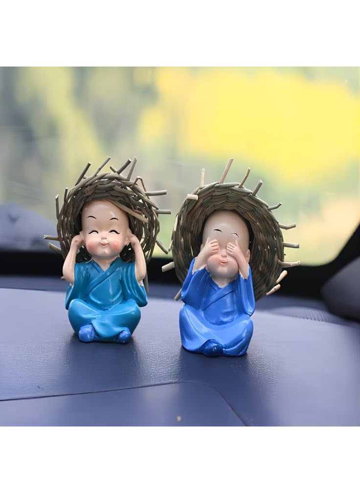 RAJWILA STORE RAJWAIL Store Think No Evil Speak No Evil Hear No Evil See No Evil Baby Monk Buddha Statue with Hat Set of 4 Decorative Showpiece for car Dashboard Home Office Decor Gift Purpose  - Image 4