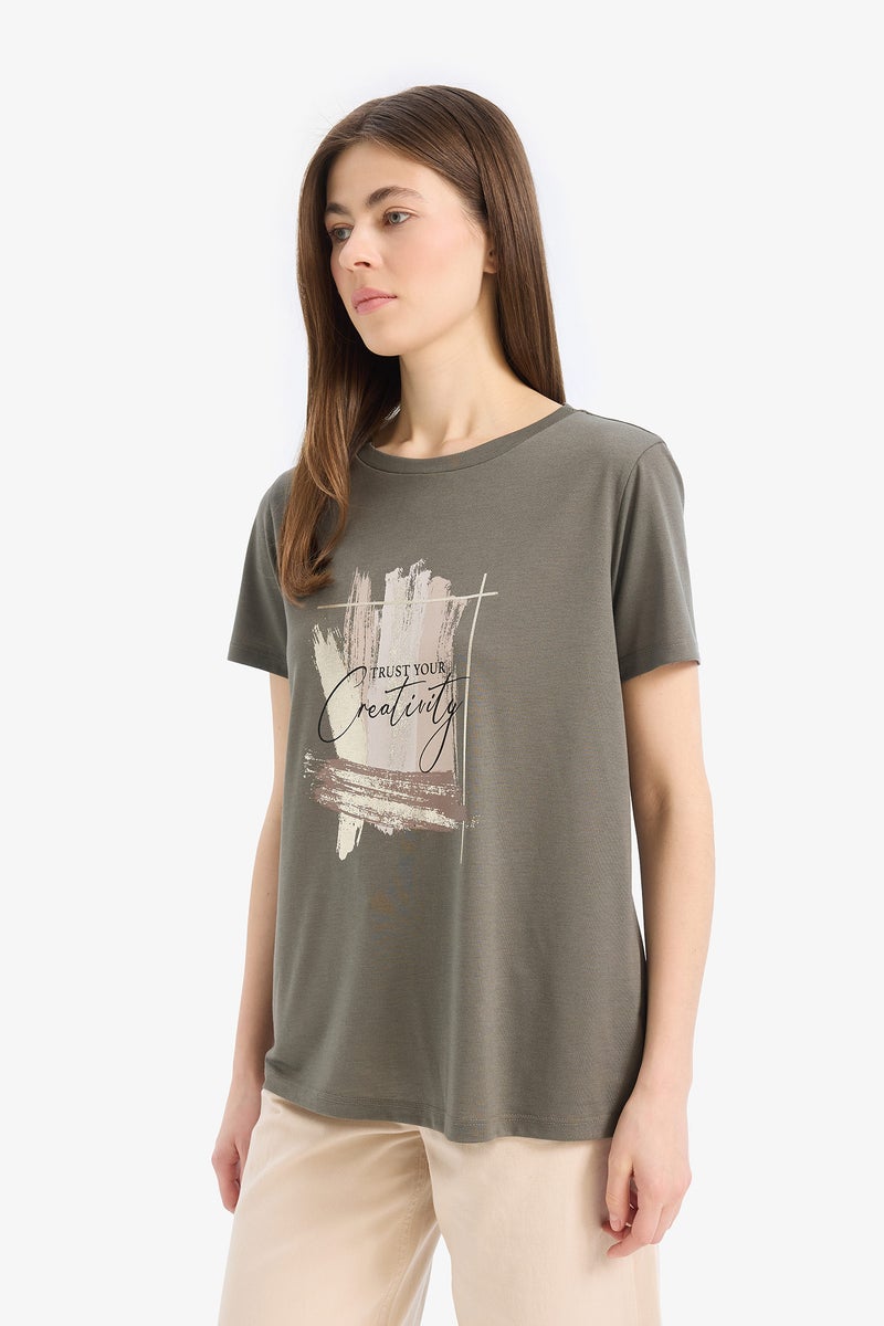 DeFacto Woman Relax Fit Crew Neck Printed Short Sleeve T-Shirt  - Image 3