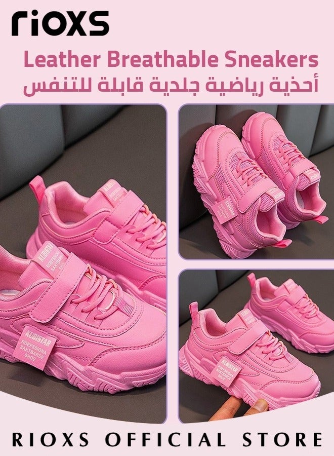 RIOXS Toddler Kids Girls Sneakers Breathable Lightweight Running Sports Shoes with Leather Upper Easy to Wipe Fashion Athletic Casual Shoes for School Casual Wear - Image 4