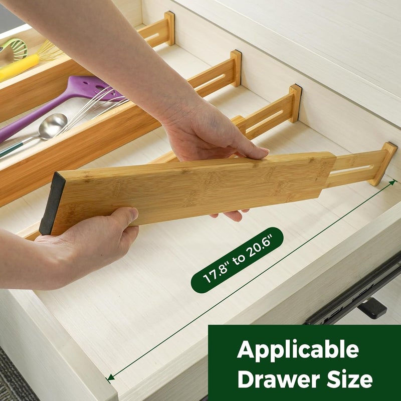 Utoplike 4 pcs Bamboo Kitchen Drawer Dividers 6 cm High,Adjustable Drawer Organizers,Spring Loaded,Works in Kitchen,Dresser,Bathroom,Bedroom - Image 3