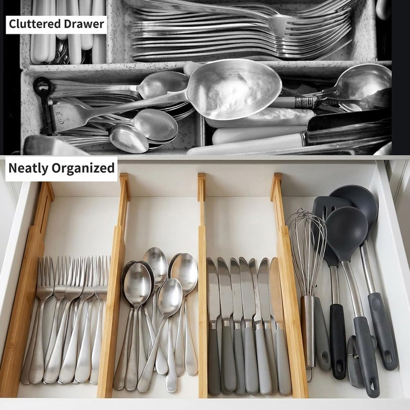 Utoplike 4 pcs Bamboo Kitchen Drawer Dividers 6 cm High,Adjustable Drawer Organizers,Spring Loaded,Works in Kitchen,Dresser,Bathroom,Bedroom - Image 4