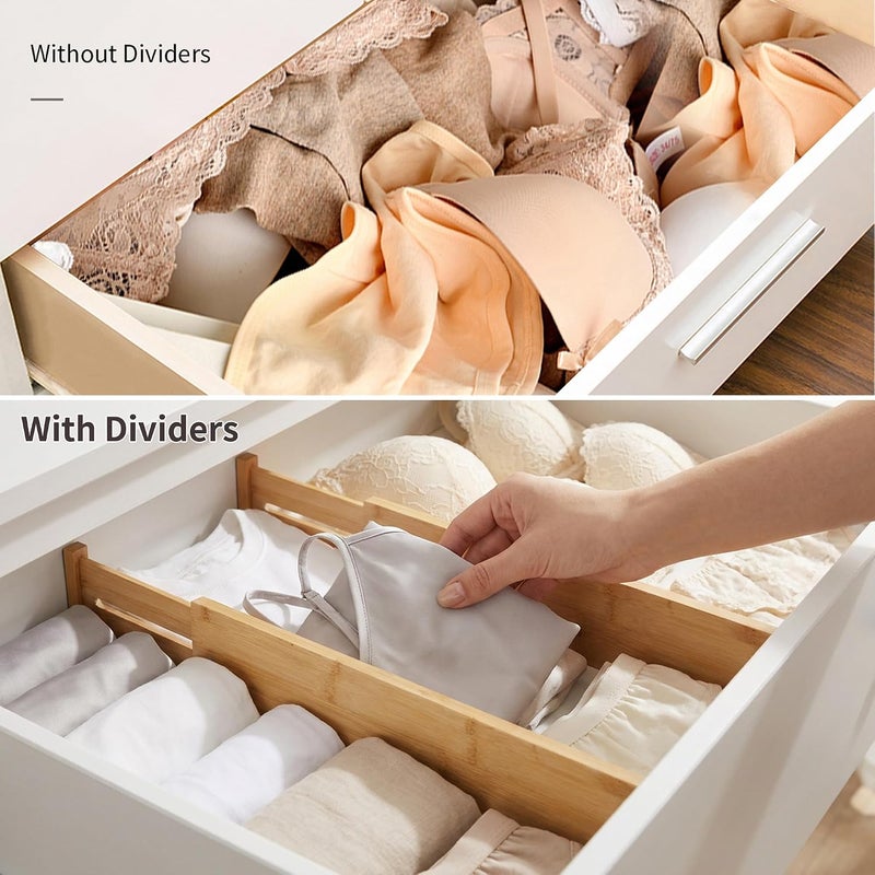 Utoplike 4 pcs Bamboo Kitchen Drawer Dividers 6 cm High,Adjustable Drawer Organizers,Spring Loaded,Works in Kitchen,Dresser,Bathroom,Bedroom - Image 5