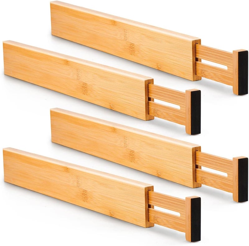 Utoplike 4 pcs Bamboo Kitchen Drawer Dividers 6 cm High,Adjustable Drawer Organizers,Spring Loaded,Works in Kitchen,Dresser,Bathroom,Bedroom - Image 1