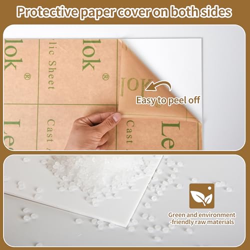 Lesnlok Matte White Acrylic Sheets 1/8 inch Thick 3mm 2 Pieces 8 x 12 Frosting Plexiglass Sheet,Suitable for Painting, Handicrafts, DIY Display Projects (2, Matte White, 8 x 12) - Image 4