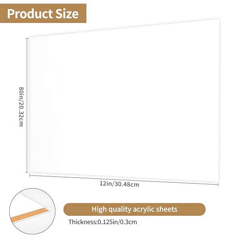 Lesnlok Matte White Acrylic Sheets 1/8 inch Thick 3mm 2 Pieces 8 x 12 Frosting Plexiglass Sheet,Suitable for Painting, Handicrafts, DIY Display Projects (2, Matte White, 8 x 12) - Image 2