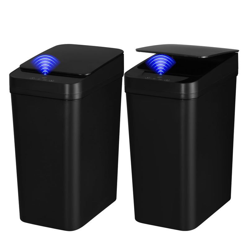 QSFWCSM 2 Pack Bathroom Trash can,Smart Touchless Trash Can,Automatic Motion Sensor Trash Bin with Lid,2.4 Gallon Garbage Can, Kitchen, Bathroom, Office, Bedroom Trash can (Black+Black) - Image 1