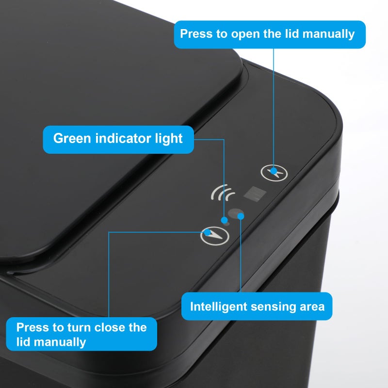 QSFWCSM 2 Pack Bathroom Trash can,Smart Touchless Trash Can,Automatic Motion Sensor Trash Bin with Lid,2.4 Gallon Garbage Can, Kitchen, Bathroom, Office, Bedroom Trash can (Black+Black) - Image 3