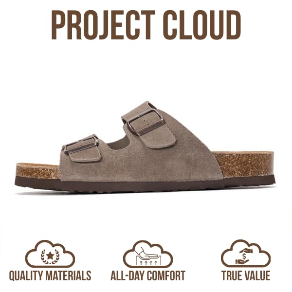 Project Cloud Genuine Leather Mens Sandals with Memory Foam Natural Cork Footbed Slides for Men Footwear - Non-Slip Double-Strap Buckle Summer Sandals (Arizona,TAUPSUEDE,8.5) - Image 3