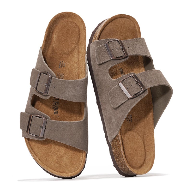 Project Cloud Genuine Leather Mens Sandals with Memory Foam Natural Cork Footbed Slides for Men Footwear - Non-Slip Double-Strap Buckle Summer Sandals (Arizona,TAUPSUEDE,8.5) - Image 5