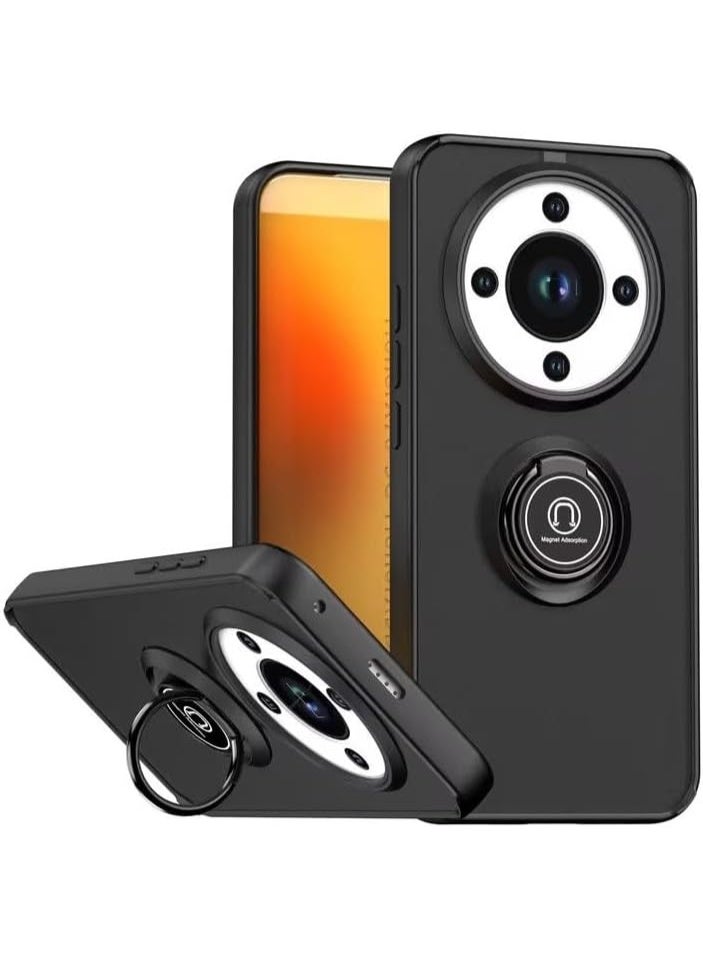 Muzz Case Compatible with Honor X9d 5G Metal Ring Holder Grip Kickstand Car Magnetic Mount Shockproof Matte Hard Back Bumper Case for Honor X9D Black