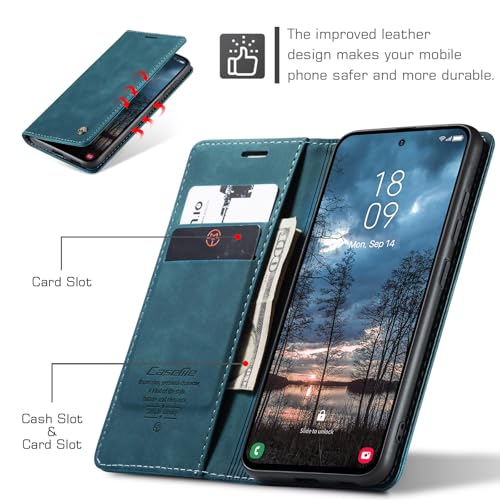 Cracedily for Samsung Galaxy S25 Edge Case, Flip Wallet Leather Case with Card Holder Magnetic Closure Shockproof Kickstand Protective Phone Cases Cover for Galaxy S25 Edge, Blue-Green - Image 2