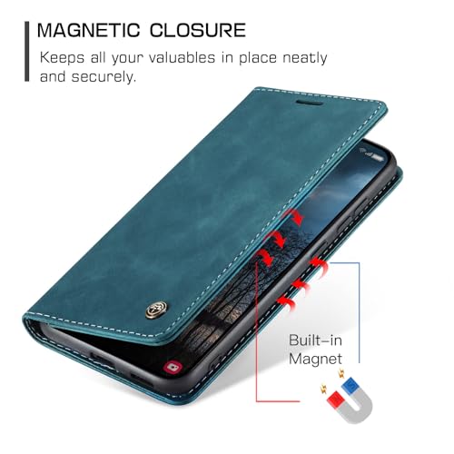 Cracedily for Samsung Galaxy S25 Edge Case, Flip Wallet Leather Case with Card Holder Magnetic Closure Shockproof Kickstand Protective Phone Cases Cover for Galaxy S25 Edge, Blue-Green - Image 3