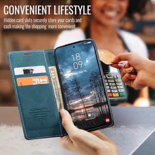 Cracedily for Samsung Galaxy S25 Edge Case, Flip Wallet Leather Case with Card Holder Magnetic Closure Shockproof Kickstand Protective Phone Cases Cover for Galaxy S25 Edge, Blue-Green - Image 4