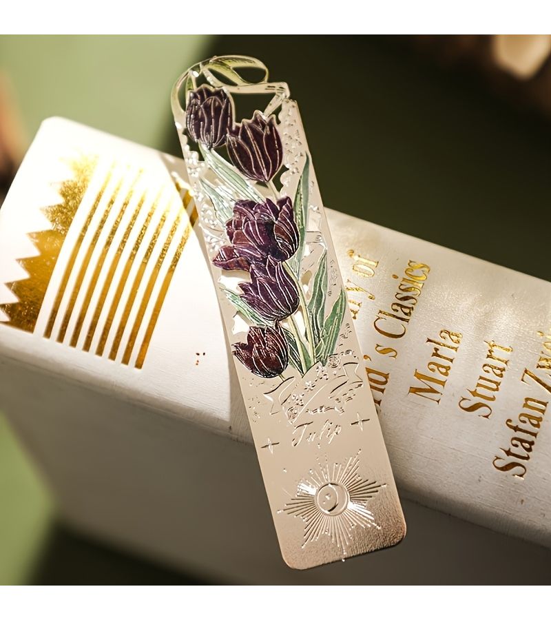 Metal Floral World Hollow Tulip Bookmark Durable Reading Gift for Book Lovers - Image 2