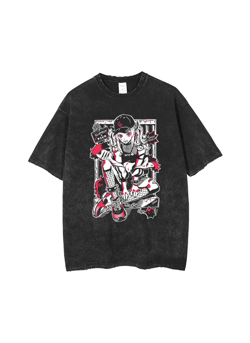 Generic - Retro Anime Print Cotton Oversized Tee AF092C - Image 1