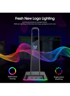أونيكوما حامل سماعات RGB مع AUX مقاس 3.5 مم و 3 منافذ USB 2.0 ، علاقة حامل سماعة رأس للألعاب مع قاعدة مطاطية مانعة للانزلاق لسماعة الألعاب  - Image 3