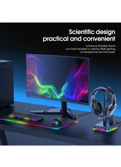 أونيكوما حامل سماعات RGB مع AUX مقاس 3.5 مم و 3 منافذ USB 2.0 ، علاقة حامل سماعة رأس للألعاب مع قاعدة مطاطية مانعة للانزلاق لسماعة الألعاب  - Image 2
