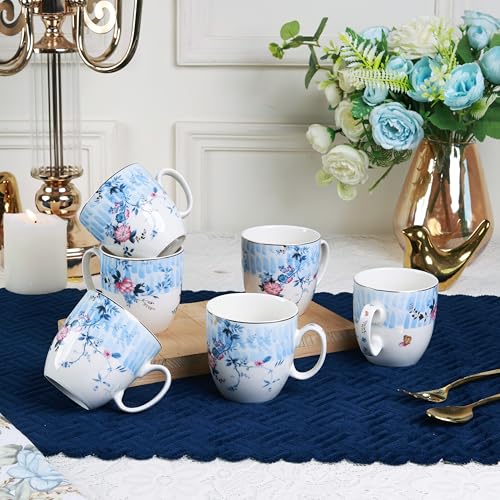 Vigneto Floral Spring Meadows Coffee Mug Set | Set of 6 Mugs, 200 ML | Finest Premium Porcelain | for Coffee/Tea | Scratch Resistant | Lead Free | Perfect for Gifting - Image 1