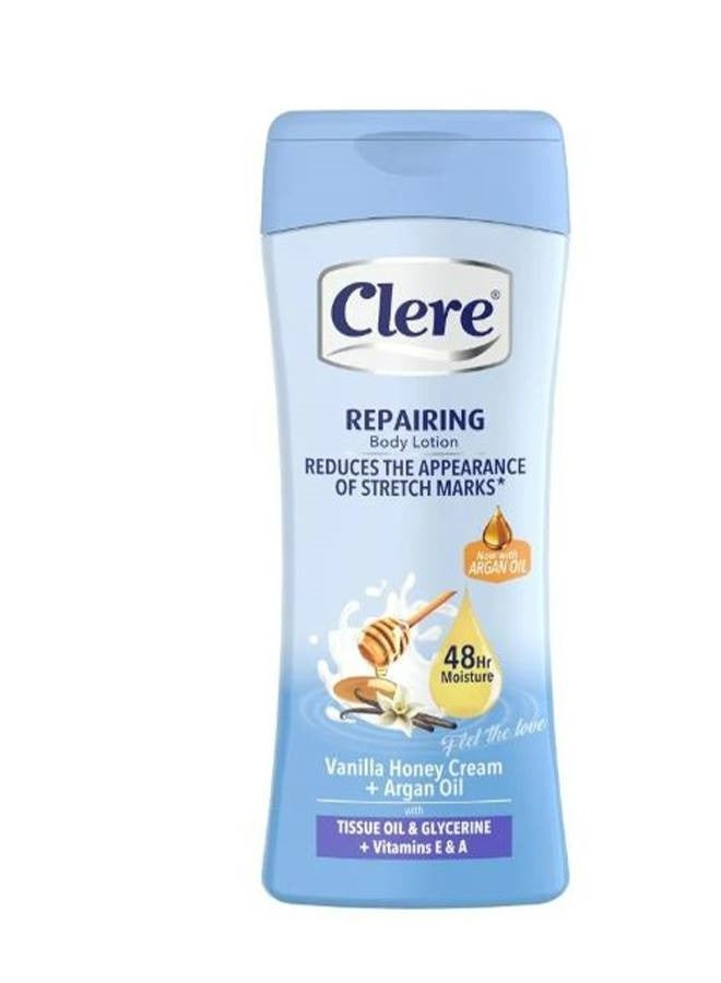 CLERE Repairing Body Lotion Reduces Appearance Of Stretch Marks Vanilla Honey Cream And Argan Oil 400 ML