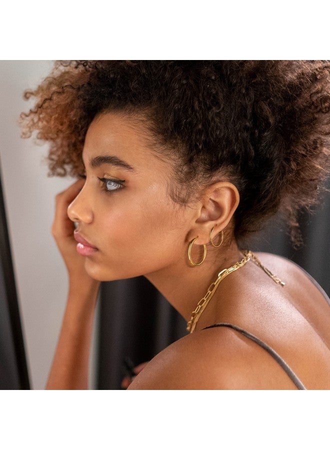 M MOOHAM Gold Hoop Earrings For Women, 14K Gold Plated Sterling Silver Post Hypoallergenic Earrings For Women Chunky Hoops Earrings Pack Set Dainty Tiny Small Gold Hoop Earrings For Women Jewelry - Image 2