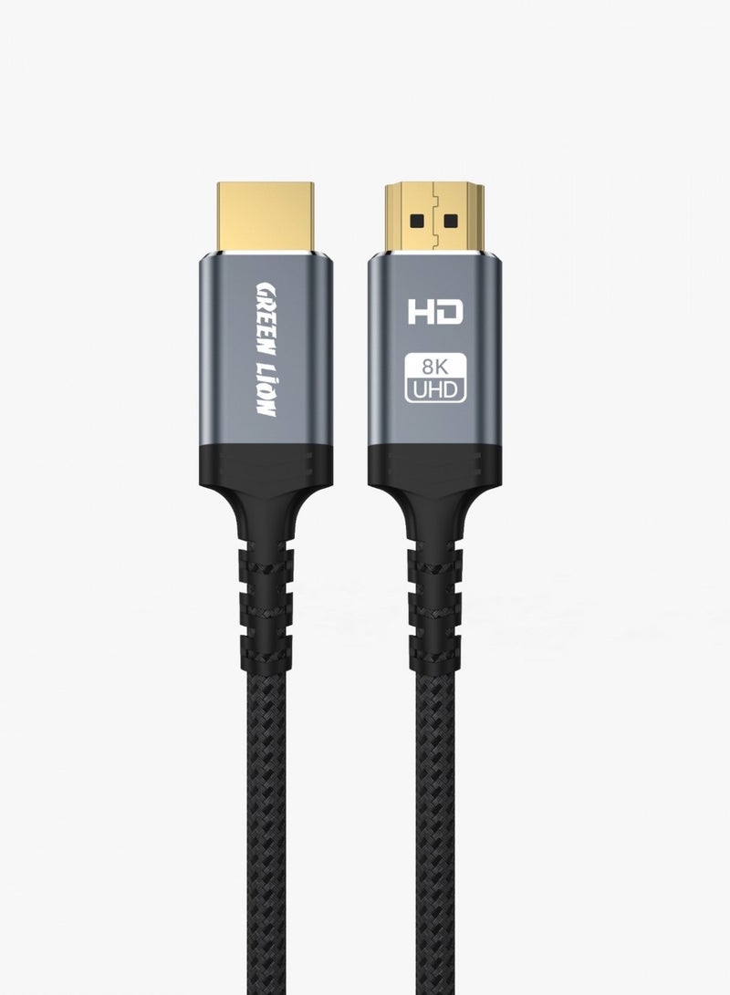 GREEN LION 8K HDMI Cable / 48Gbps High Bandwidth Supports / 60hz / 7.1 Surround / 2 Meter Length / Aluminum Shell & Braided Cable / Mirror Mode / Extend Mode - Black - Image 1