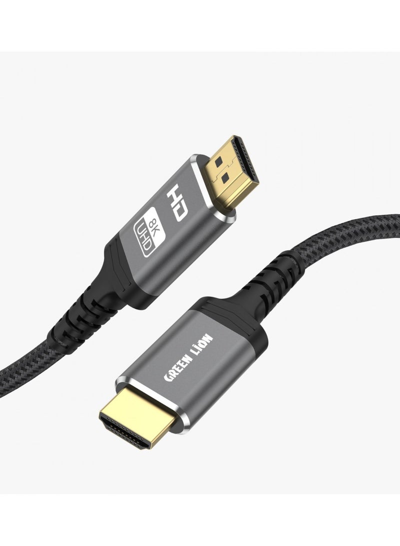 GREEN LION 8K HDMI Cable / 48Gbps High Bandwidth Supports / 60hz / 7.1 Surround / 2 Meter Length / Aluminum Shell & Braided Cable / Mirror Mode / Extend Mode - Black - Image 3