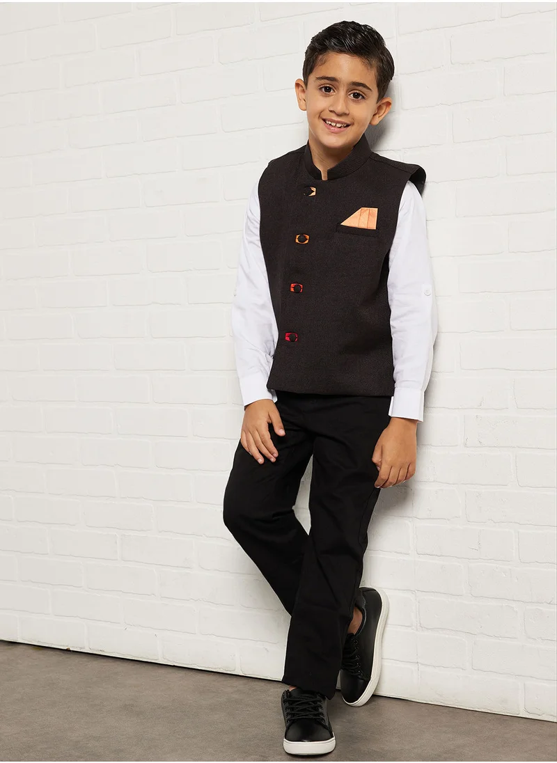 AJ Dezines Boys Jute Blend Solid Waistcoat