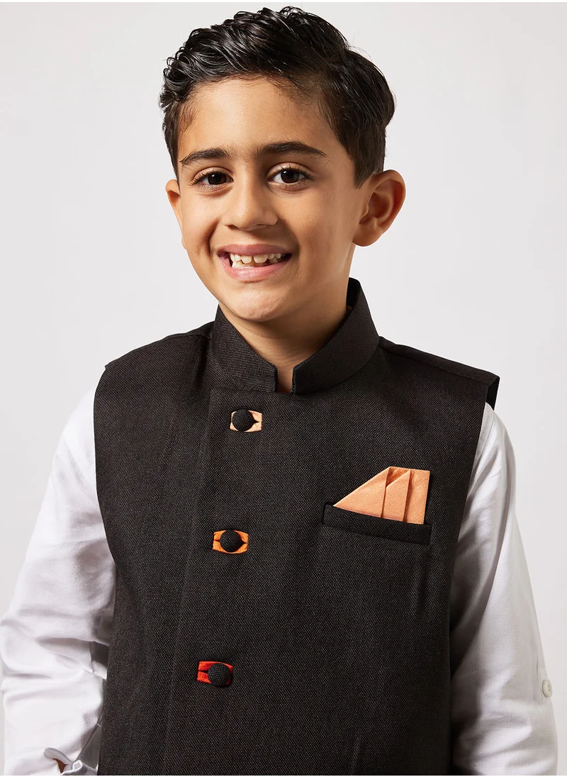AJ Dezines Boys Jute Blend Solid Waistcoat