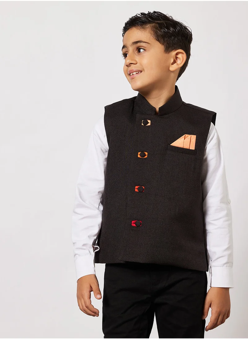 AJ Dezines Boys Jute Blend Solid Waistcoat