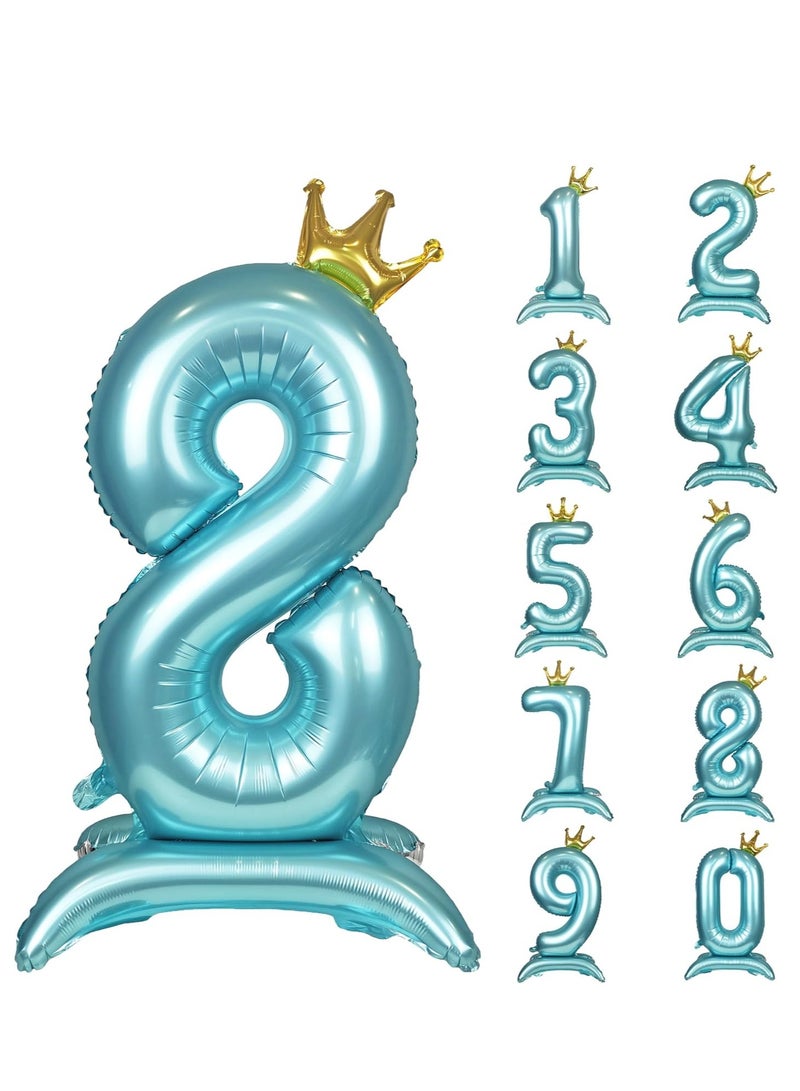 Home zone 32 Inch Crown Blue Digit Helium Foil Birthday Party Balloons Number 8 - Image 1