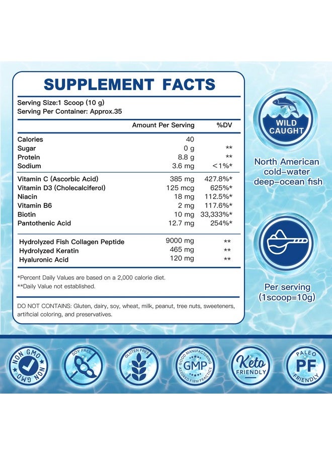 ZEBORA - ZEBORA Marine Collagen Peptides Powder with Hyaluronic Acid, Keratin - Wild Caught Hydrolyzed Fish Collagen with Multivitamins - Support Skin Hair Nail Joints, Keto Friendly, 35 Servings - Image 1