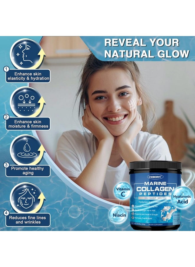 ZEBORA - ZEBORA Marine Collagen Peptides Powder with Hyaluronic Acid, Keratin - Wild Caught Hydrolyzed Fish Collagen with Multivitamins - Support Skin Hair Nail Joints, Keto Friendly, 35 Servings - Image 1