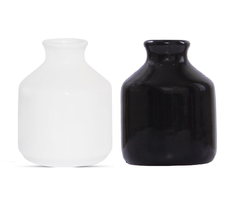 Mkd2 Rise Ceramic Reed Diffuser Pot I Empty Aroma Pot for Home Fragrance - Set of 2 (Black & White) - Image 1