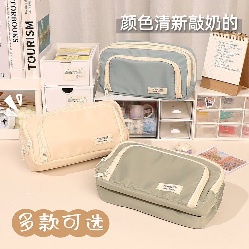 Ins Simple Japanese Style Large Capacity Three-Layer Pencil Case New Stationery Box Female Primary School Student Junior High School Student Pencil Case - Image 4
