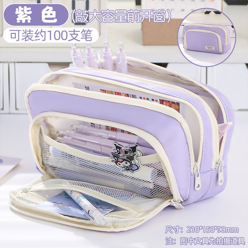 Ins Simple Japanese Style Large Capacity Three-Layer Pencil Case New Stationery Box Female Primary School Student Junior High School Student Pencil Case - Image 1