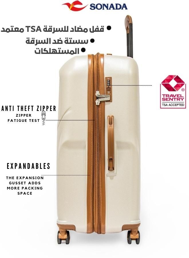 SONADA Luggage Set of 4 Upright Expandable Hardside Suitcase with 4 Double Spinner Wheels Anti Theft Zipper TSA Approved 20 25 29 Inch With Beauty Case Champagne - Image 3
