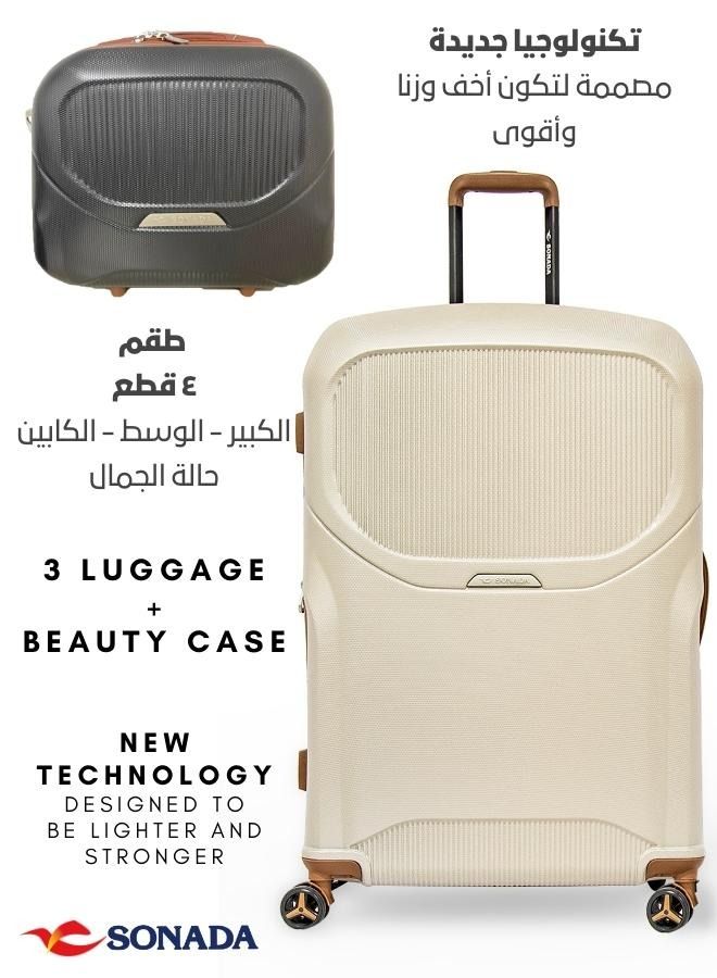 SONADA Luggage Set of 4 Upright Expandable Hardside Suitcase with 4 Double Spinner Wheels Anti Theft Zipper TSA Approved 20 25 29 Inch With Beauty Case Champagne - Image 2