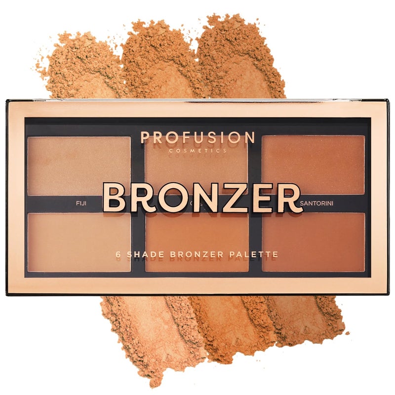 Profusion Cosmetics بروفيوجن كوزمتيكس 6 درجات لوحة برونزر - لمسات نهائية مطفية ولامعة للتحديد الطبيعي، بودرة قابلة للبناء والدمج لنحت الوجه مع تغطية مكياج طويلة الأمد - Image 1