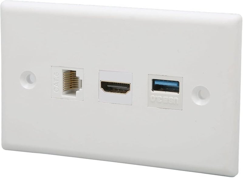 HD Multimedia Interface Wall Plate 3 Port Outlet CAT6 USB3 0 Solder - Image 1