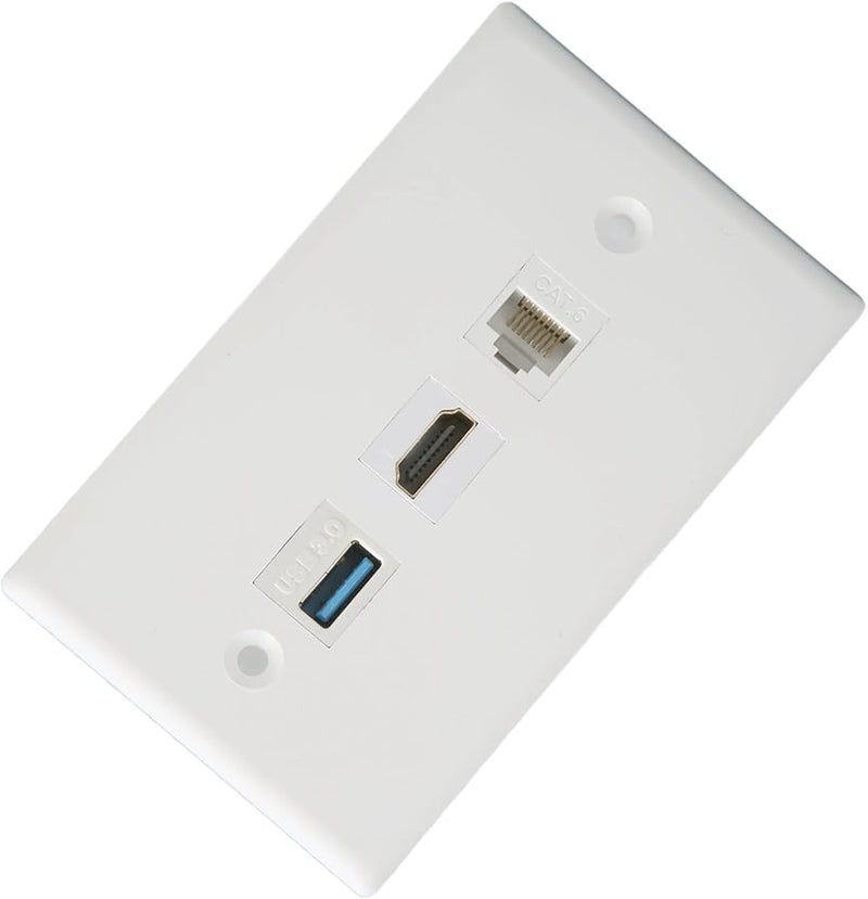 HD Multimedia Interface Wall Plate 3 Port Outlet CAT6 USB3 0 Solder - Image 5