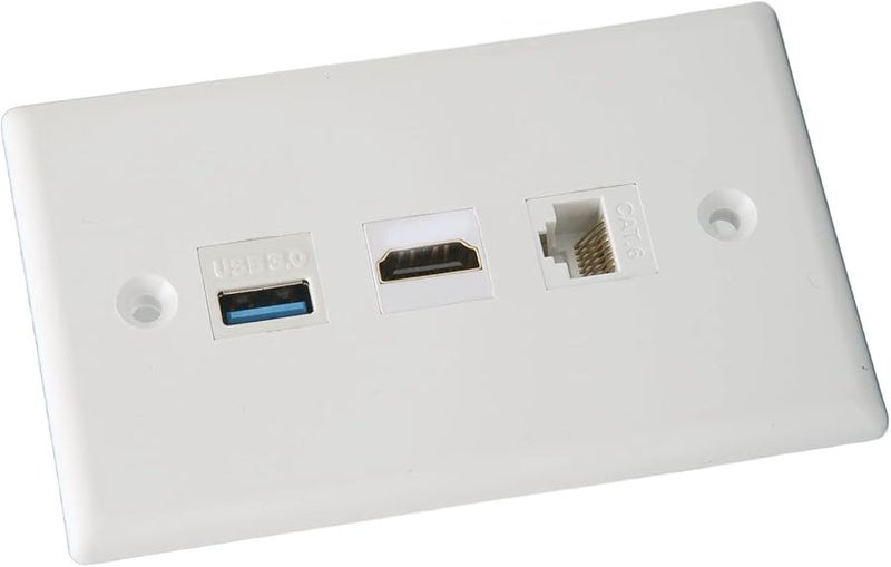 HD Multimedia Interface Wall Plate 3 Port Outlet CAT6 USB3 0 Solder - Image 3