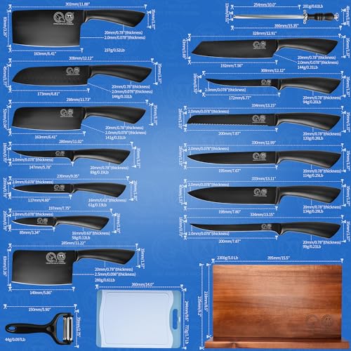 XYJ Professional Knife Sets for Master Chefs,Meat Cleaver Butcher for Camping,Chef Knife Set with Magnetic Knife Block,Stainless Steel Kitchen Knives Tools Kit - Image 2