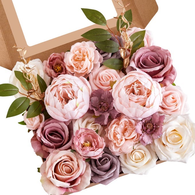 Artificial Flowers Pink Wedding Cake Flowers Fake Dusty Roses Peonies for Bouquets Table Centerpieces Wedding Home Decor Baby Shower Party Flowers with Stems DIY Combo