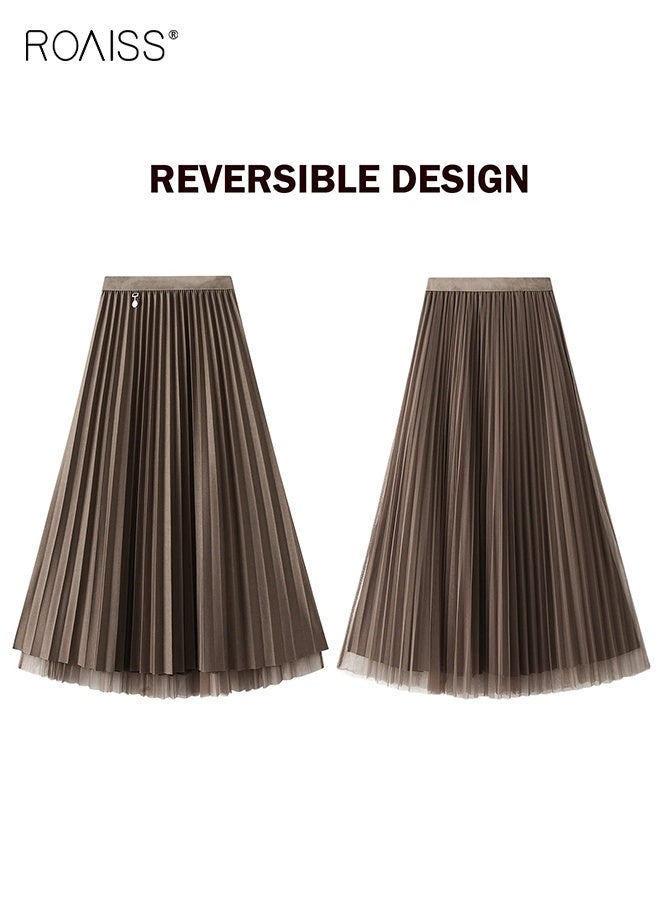 رويس تنورة تول قابلة للعكس للنساء، تنورة ميدي مرنة على شكل حرف A، بخصر مرتفع، تنورة أنيقة مطوية، تنورة حفلات باليه مع زينة للسيدات والفتيات - Image 3