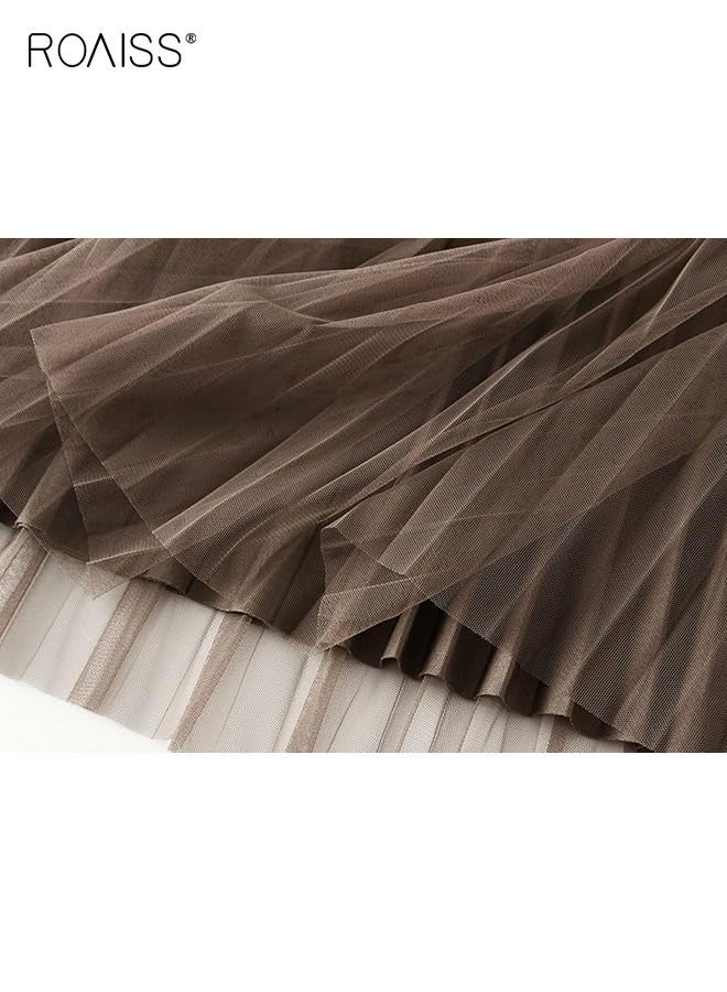 رويس تنورة تول قابلة للعكس للنساء، تنورة ميدي مرنة على شكل حرف A، بخصر مرتفع، تنورة أنيقة مطوية، تنورة حفلات باليه مع زينة للسيدات والفتيات - Image 2