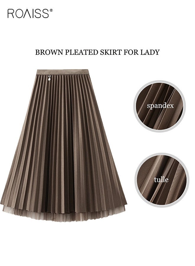 رويس تنورة تول قابلة للعكس للنساء، تنورة ميدي مرنة على شكل حرف A، بخصر مرتفع، تنورة أنيقة مطوية، تنورة حفلات باليه مع زينة للسيدات والفتيات - Image 4